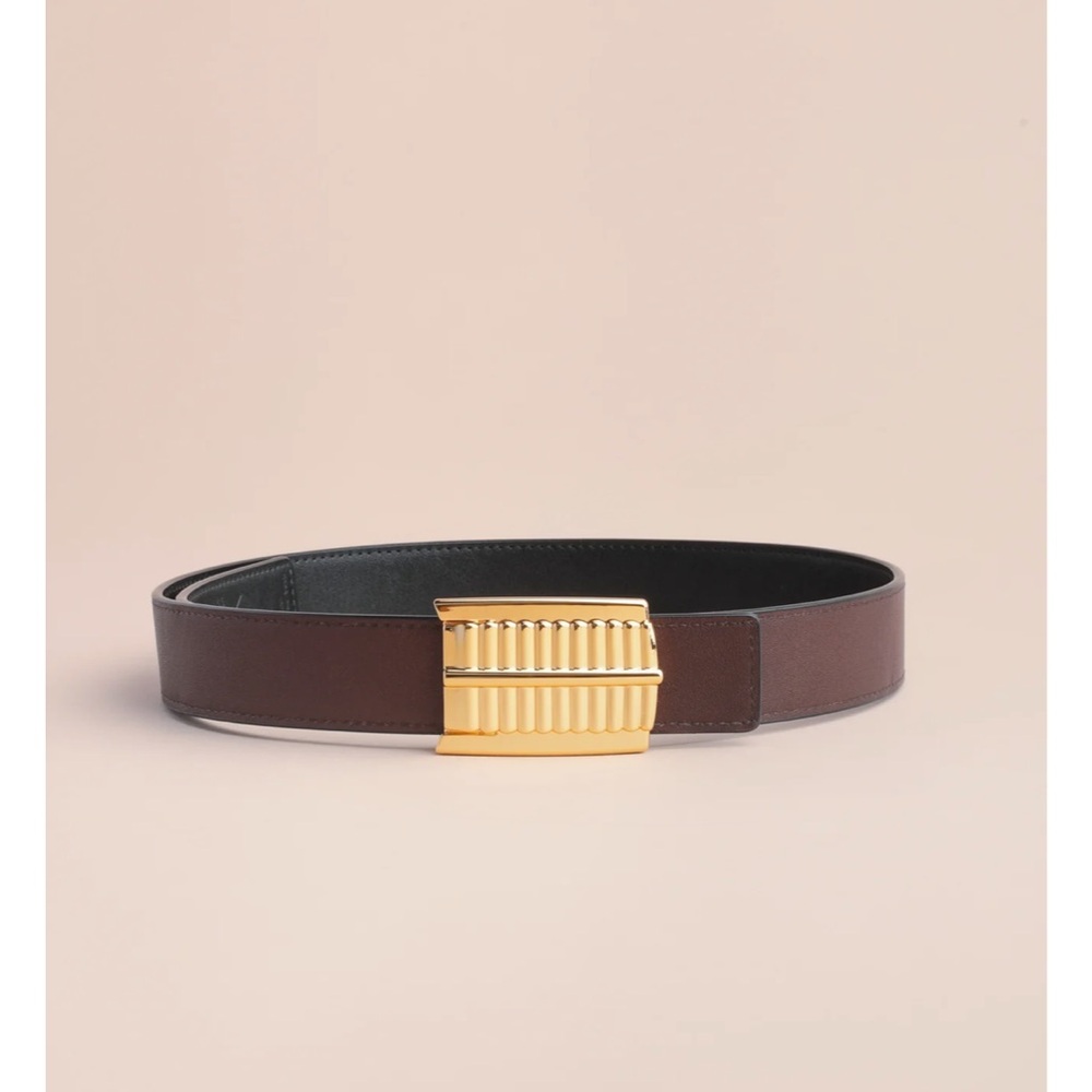Brown Leather Belt with Gold Buckle